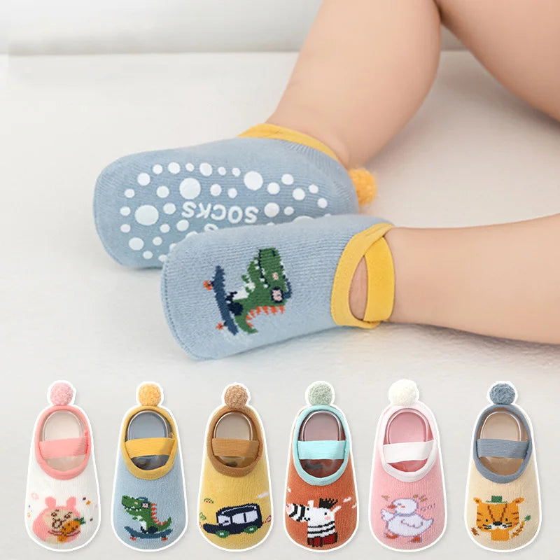Spring Anti Slip Baby Socks Toddler Kids Floor Socks with Rubber Soles Autumn Newborn Baby Boy Girl Cartoon Cute Ball