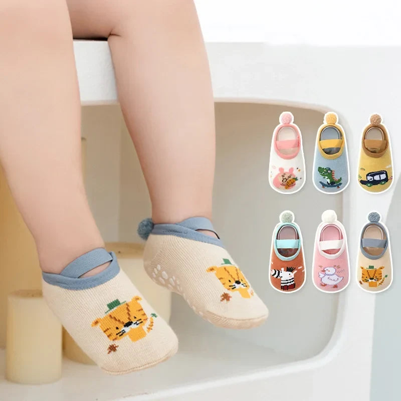 Spring Anti Slip Baby Socks Toddler Kids Floor Socks with Rubber Soles Autumn Newborn Baby Boy Girl Cartoon Cute Ball