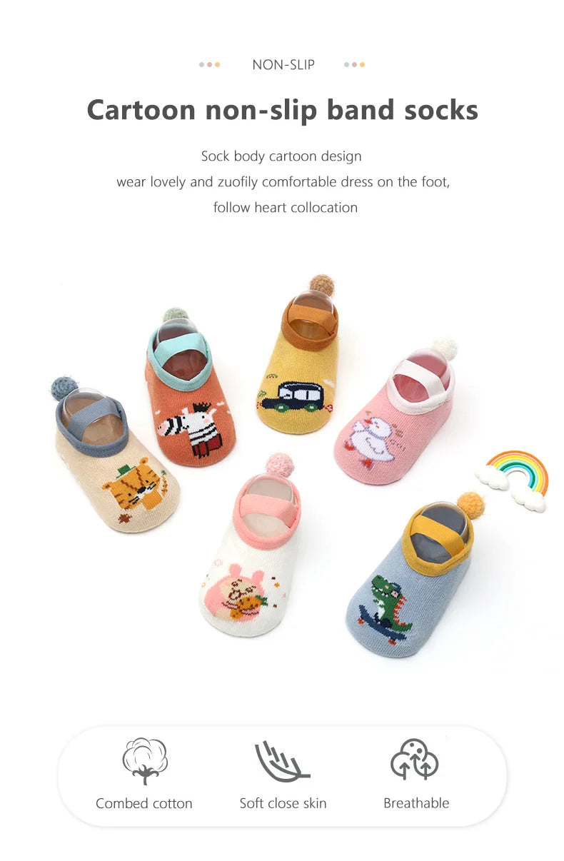 Spring Anti Slip Baby Socks Toddler Kids Floor Socks with Rubber Soles Autumn Newborn Baby Boy Girl Cartoon Cute Ball