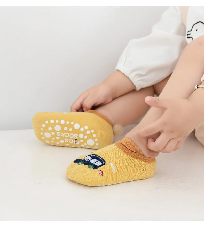 Spring Anti Slip Baby Socks Toddler Kids Floor Socks with Rubber Soles Autumn Newborn Baby Boy Girl Cartoon Cute Ball
