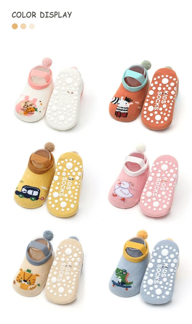 Spring Anti Slip Baby Socks Toddler Kids Floor Socks with Rubber Soles Autumn Newborn Baby Boy Girl Cartoon Cute Ball