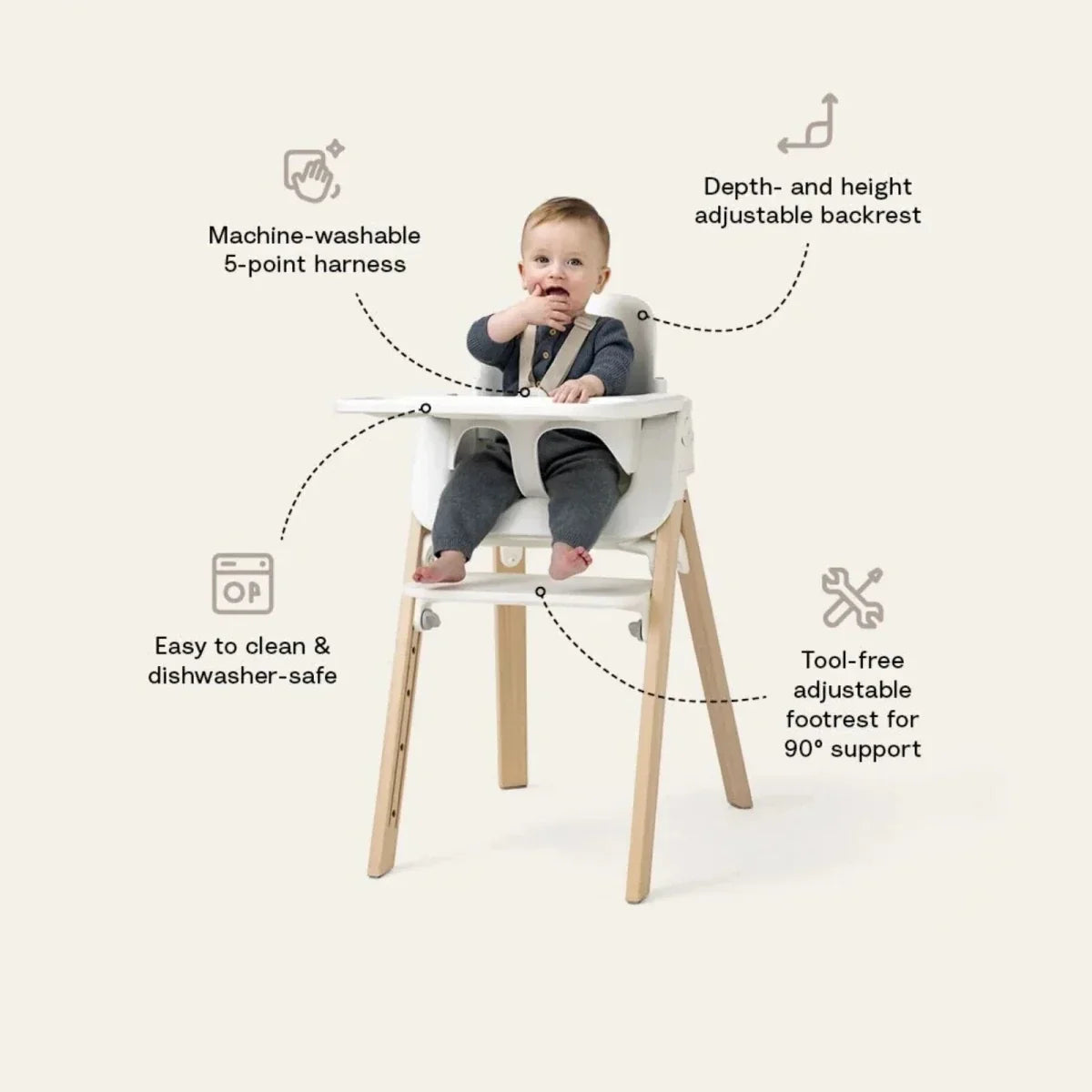 Stokke Steps Highchair - White & Natural - White & Natural - Highchairs