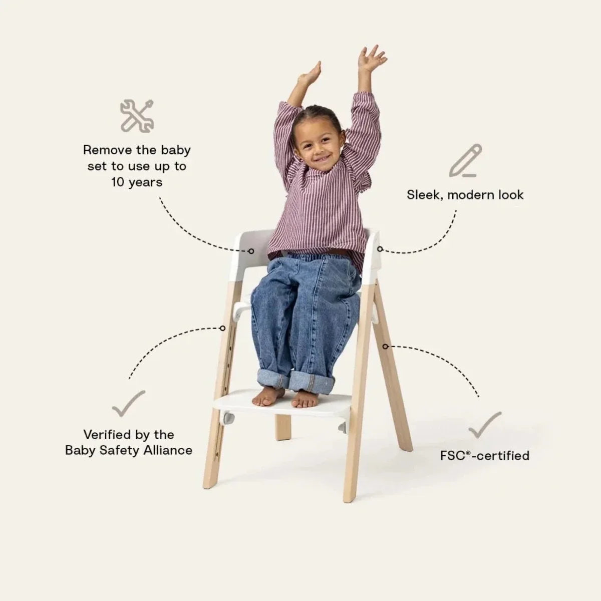 Stokke Steps Highchair - White & Natural - White & Natural - Highchairs