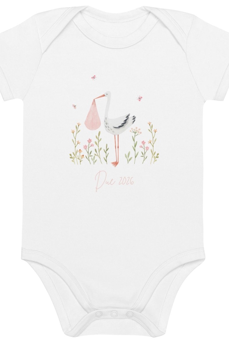 Stork Baby Girl Due Bodysuit White - Bodysuits