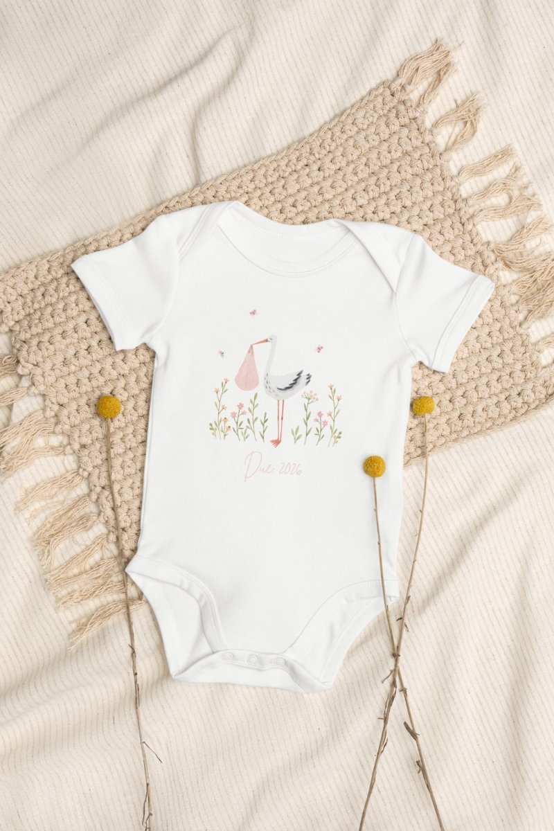 Stork Baby Girl Due Bodysuit White - Bodysuits
