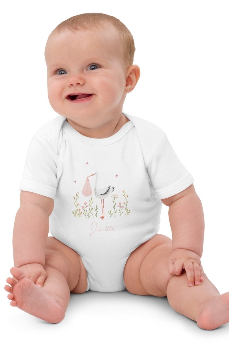 Stork Baby Girl Due Bodysuit White - Bodysuits