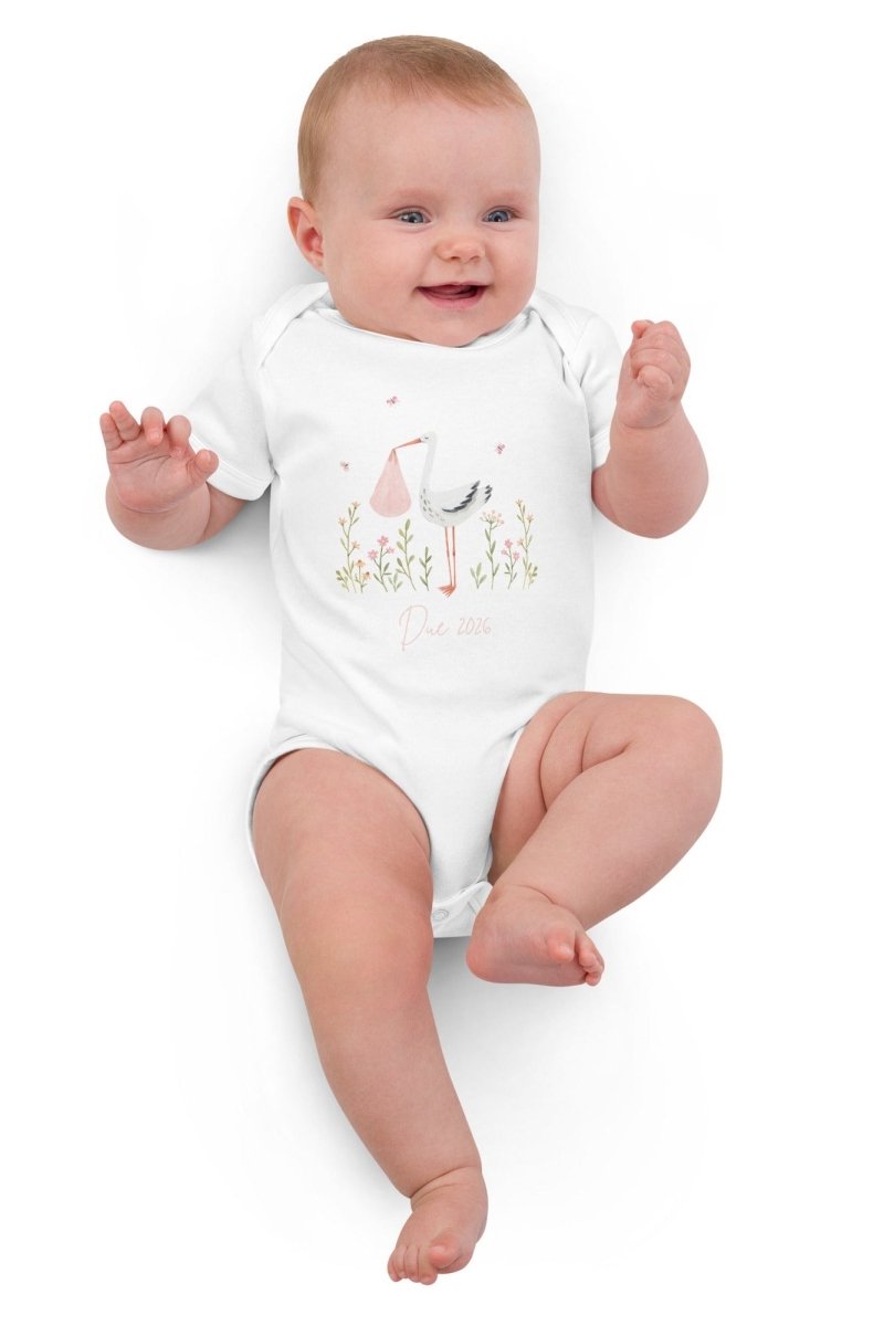 Stork Baby Girl Due Bodysuit White - Bodysuits