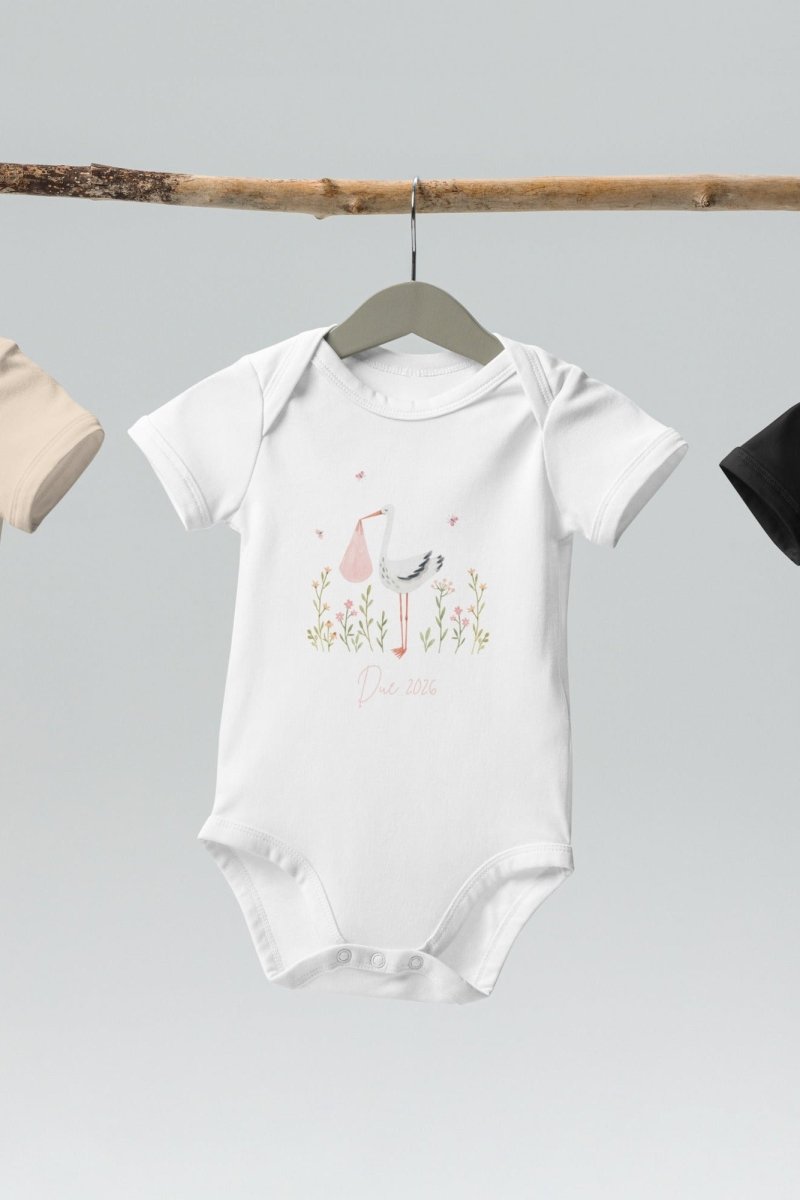 Stork Baby Girl Due Bodysuit White - Bodysuits