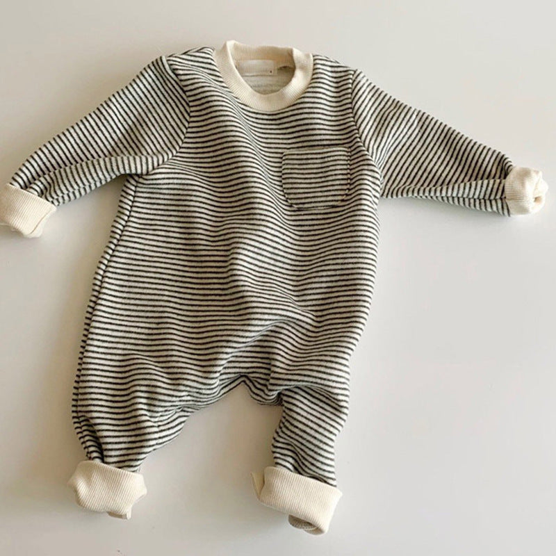 Wear striped baby jumpsuits outside - Black / 66cm