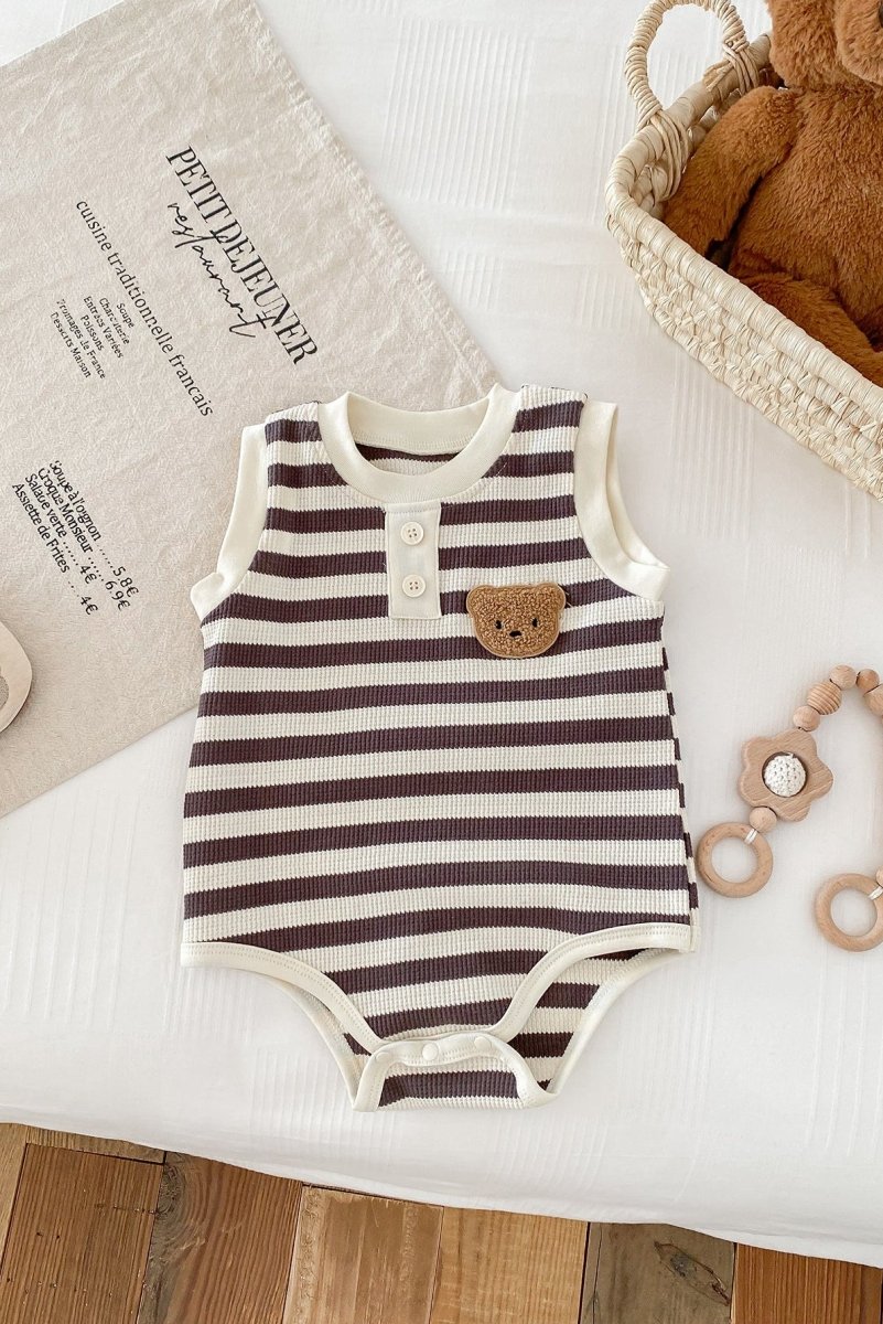 The Bear Beach Stripe Bodysuit - Black Stripe / 0-6 M - Bodysuits