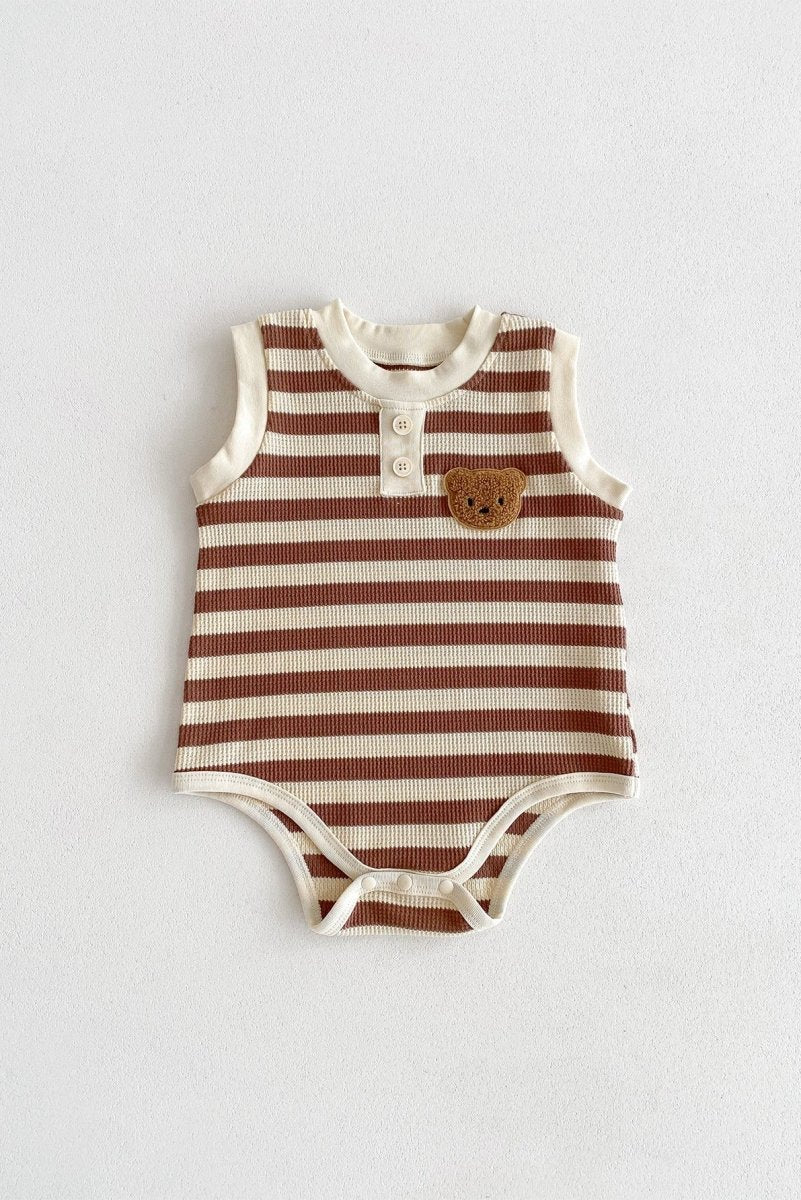 The Bear Beach Stripe Bodysuit - Brown Stripe / 0-6 M - Bodysuits