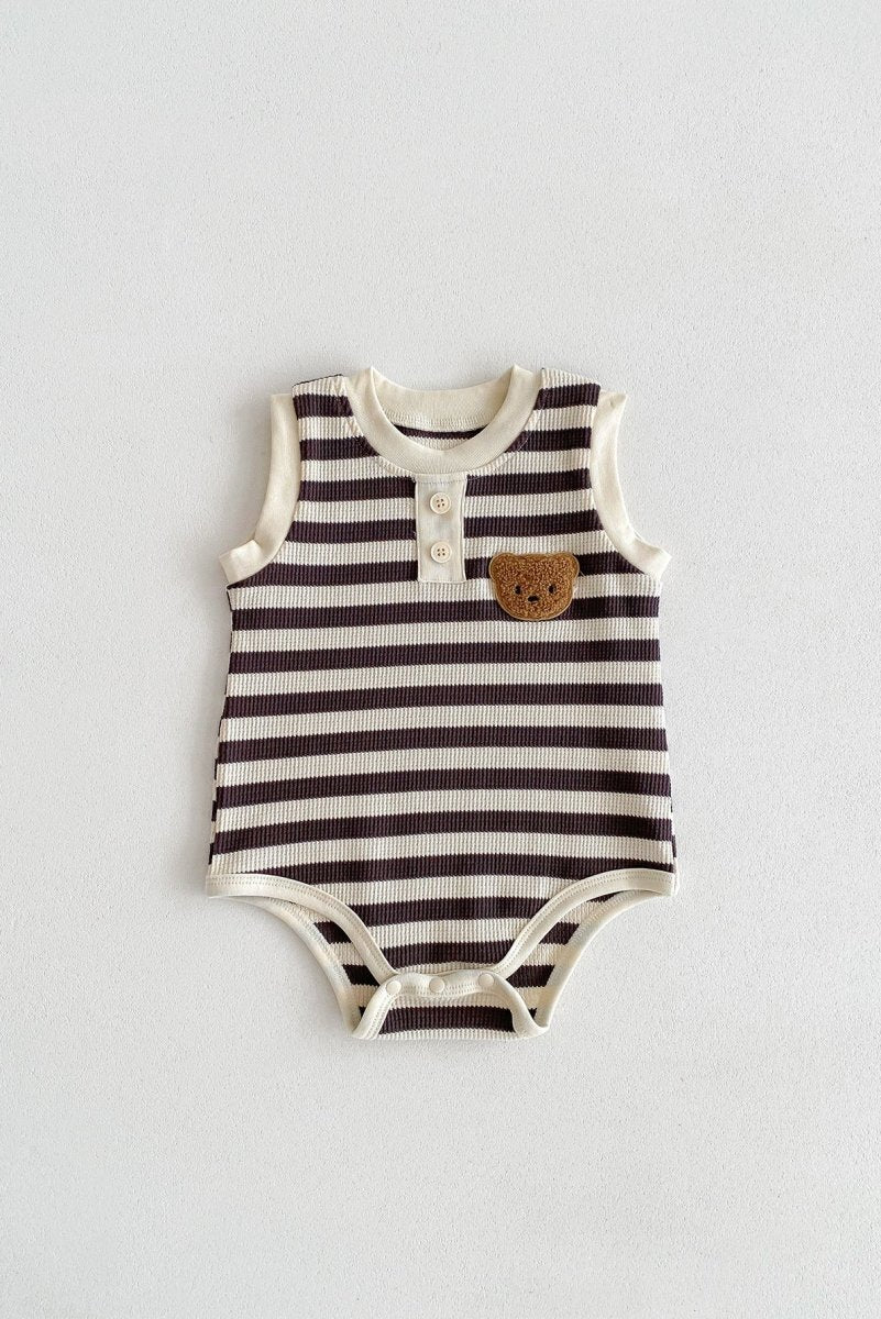 The Bear Beach Stripe Bodysuit - Gray Stripe / 0-6 M - Bodysuits