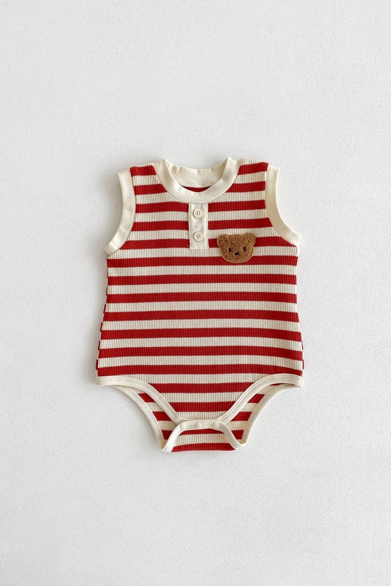 The Bear Beach Stripe Bodysuit - Red Stripe / 0-6 M - Bodysuits