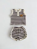 The Bear Beach Stripe Shorts & T-Shirt - Black Stripe / 0-6 M - Outfit Sets