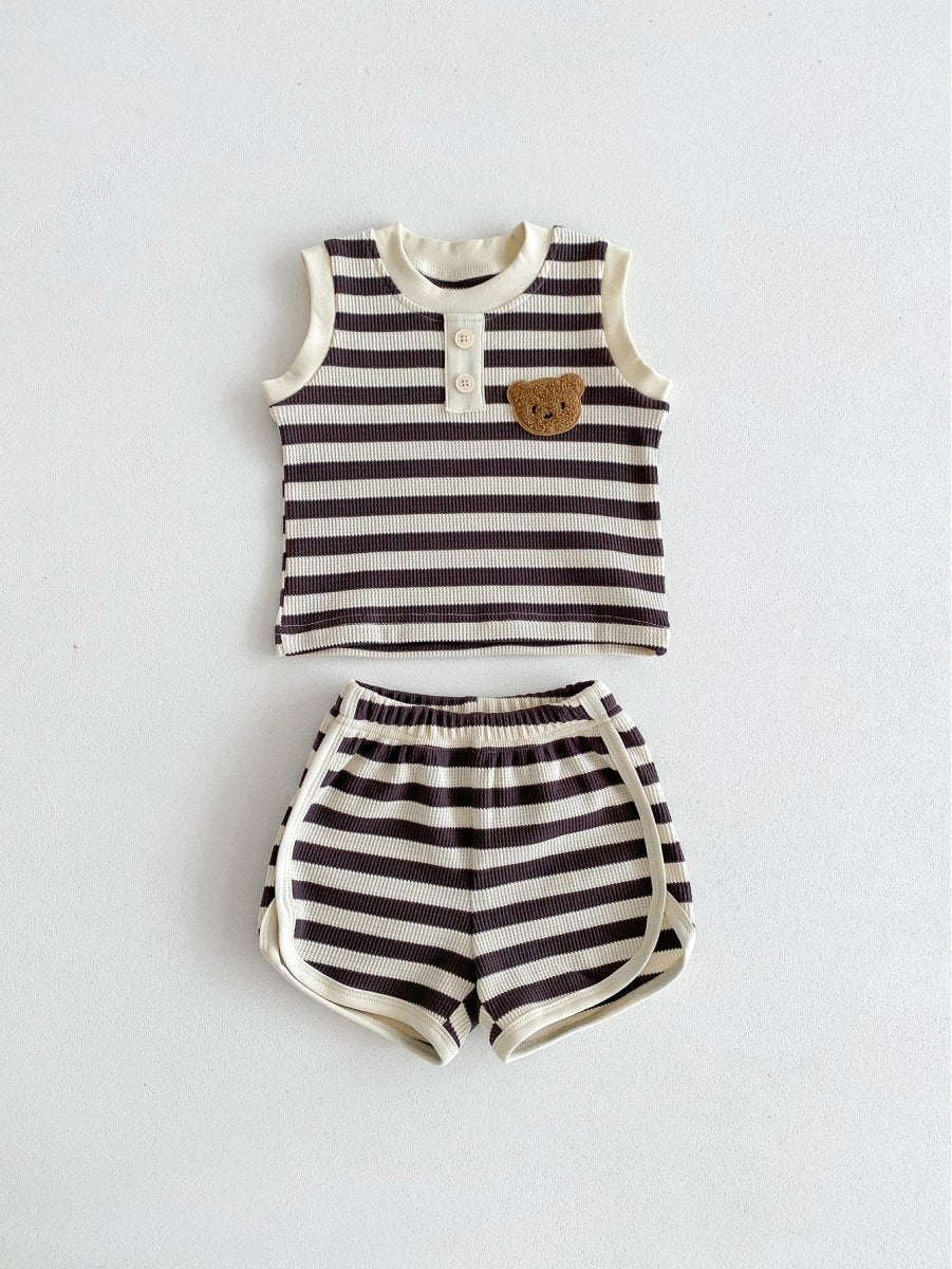 The Bear Beach Stripe Shorts & T-Shirt - Black Stripe / 0-6 M - Outfit Sets