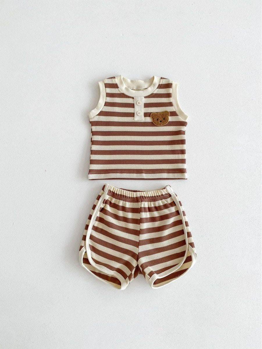 The Bear Beach Stripe Shorts & T-Shirt - Brown Stripe / 0-6 M - Outfit Sets