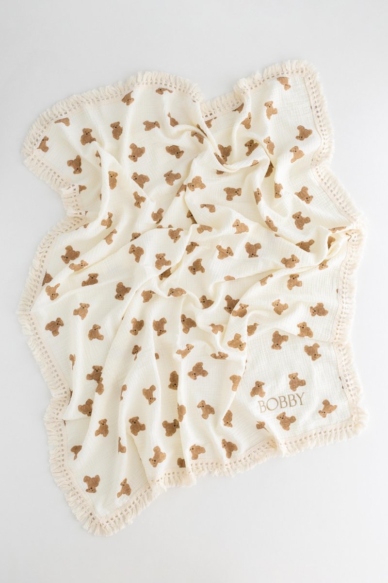 The Bear Muslin Frill Blanket Swaddle - Blankets