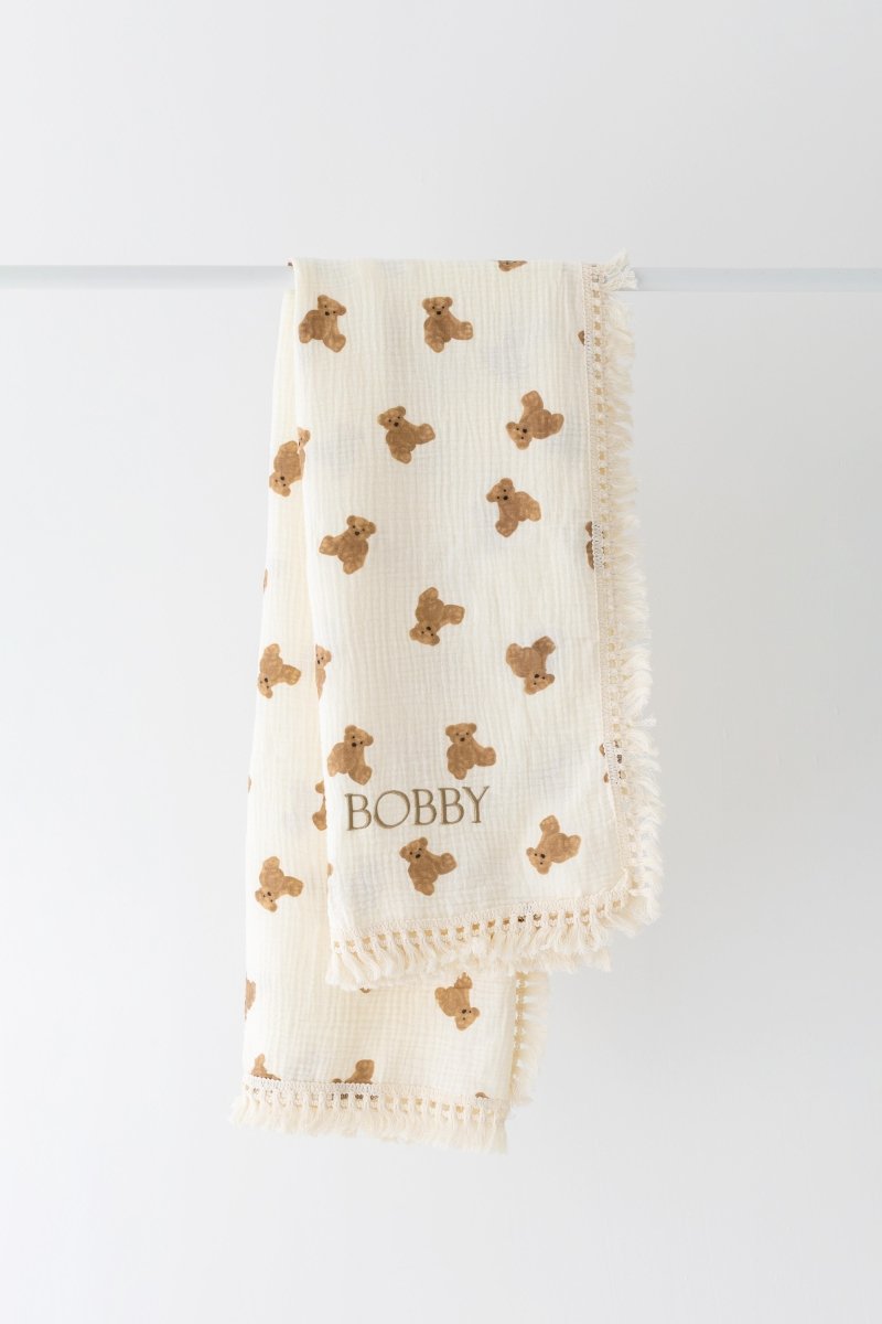 The Bear Muslin Frill Blanket Swaddle - Blankets