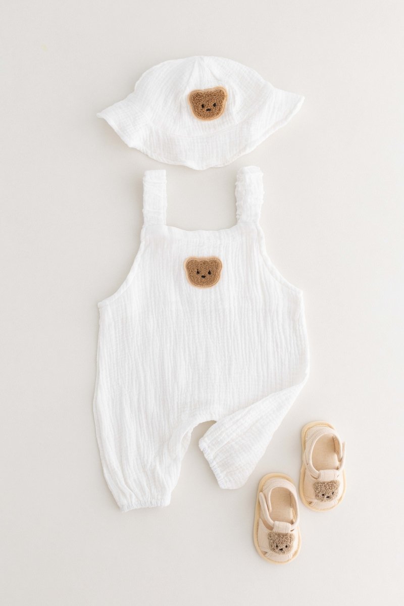 The Bear Set Hat & Romper White - Rompers