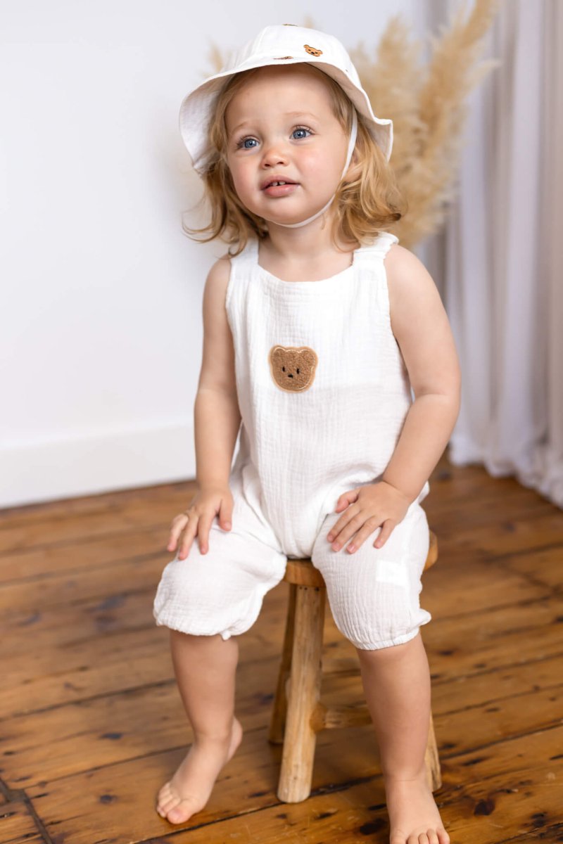 The Bear Set Hat & Romper White - Rompers