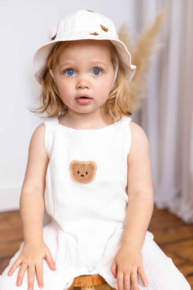 The Bear Set Hat & Romper White - Rompers