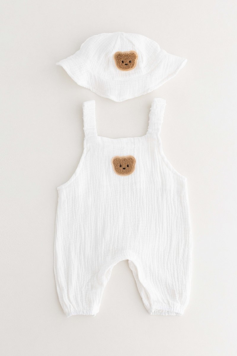 The Bear Set Hat & Romper White - Rompers