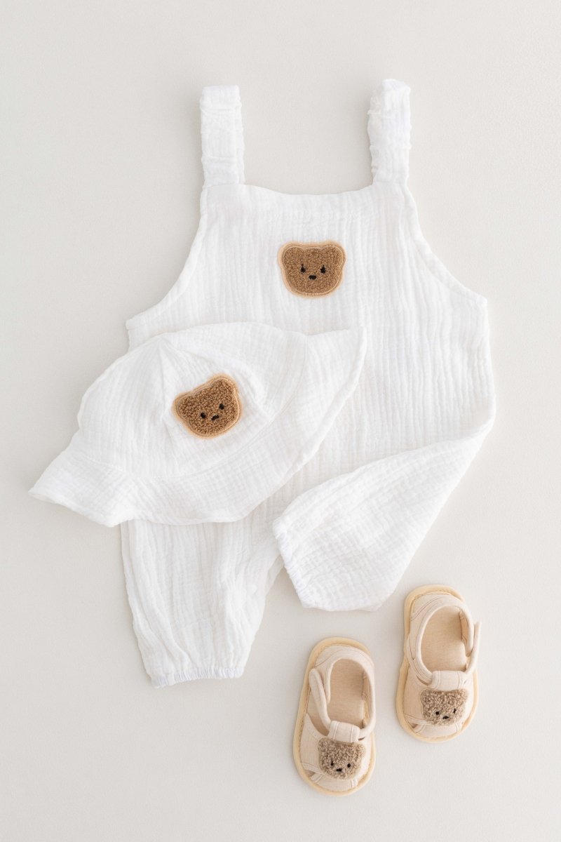 The Bear Set Hat & Romper White - Rompers