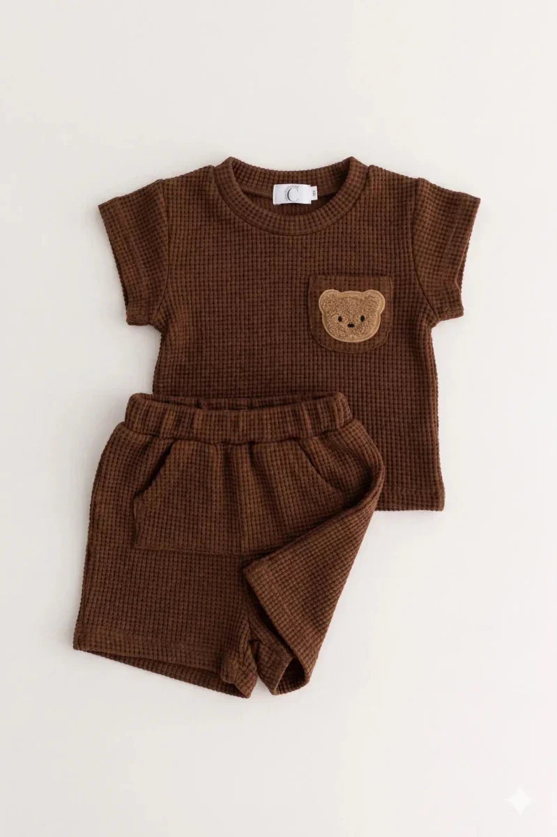 The Coloured Bear 2 Piece T-Shirt & Shorts Set - Brown / 6-12 M - Outfit Sets