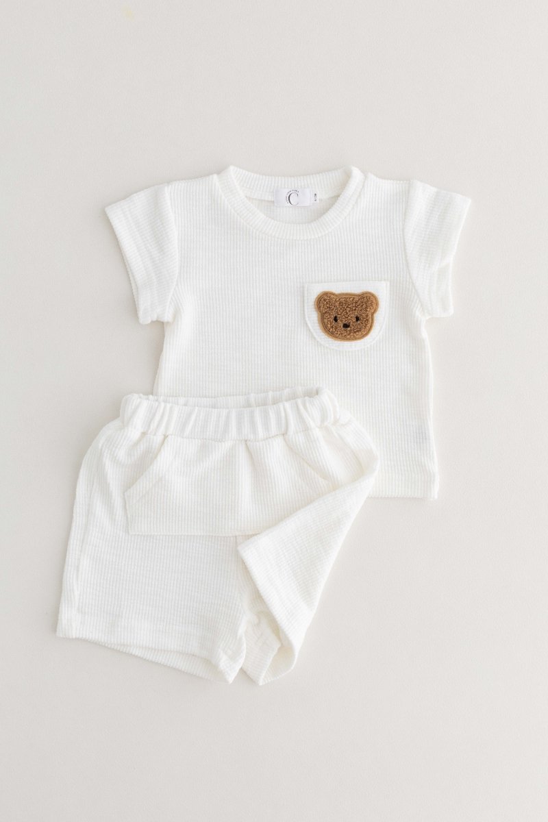 The Coloured Bear 2 Piece T-Shirt & Shorts Set - White / 6-12 M - Outfit Sets