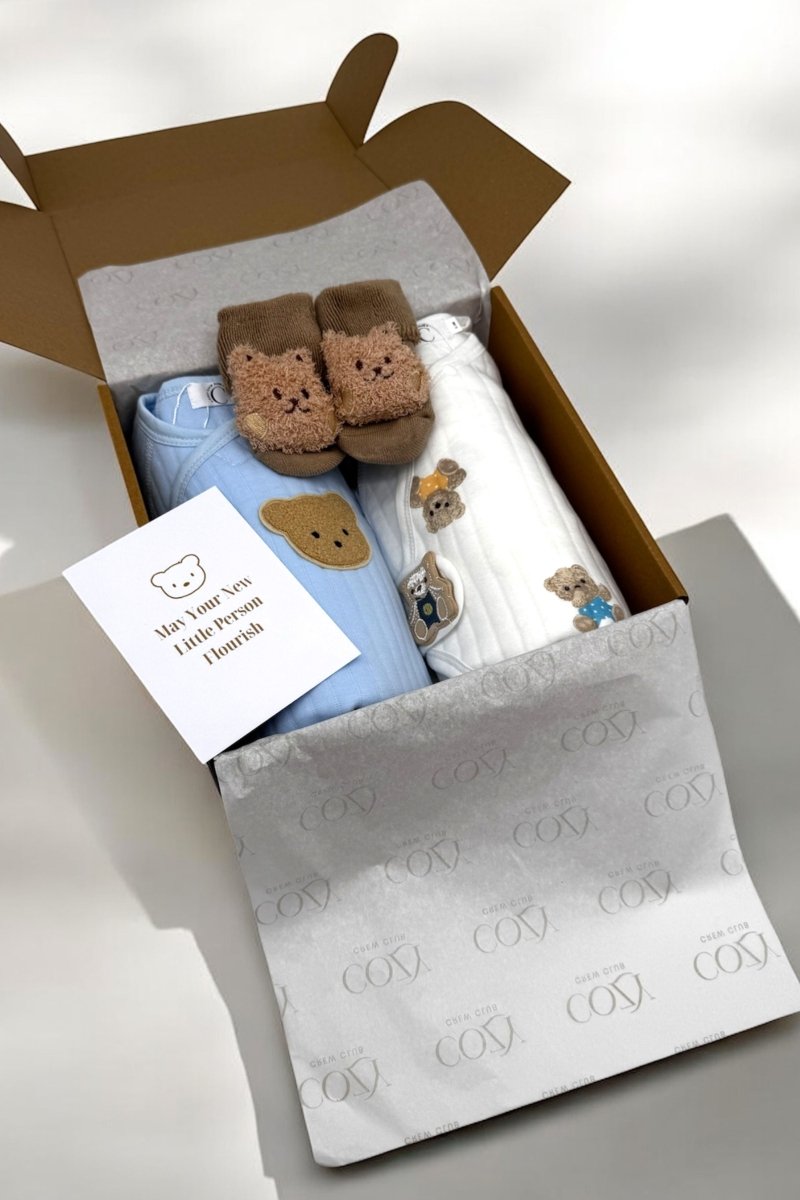The Cozy Blue Boucle Baby Bear & Charming Bear Personalised Gift Box - Gift Sets
