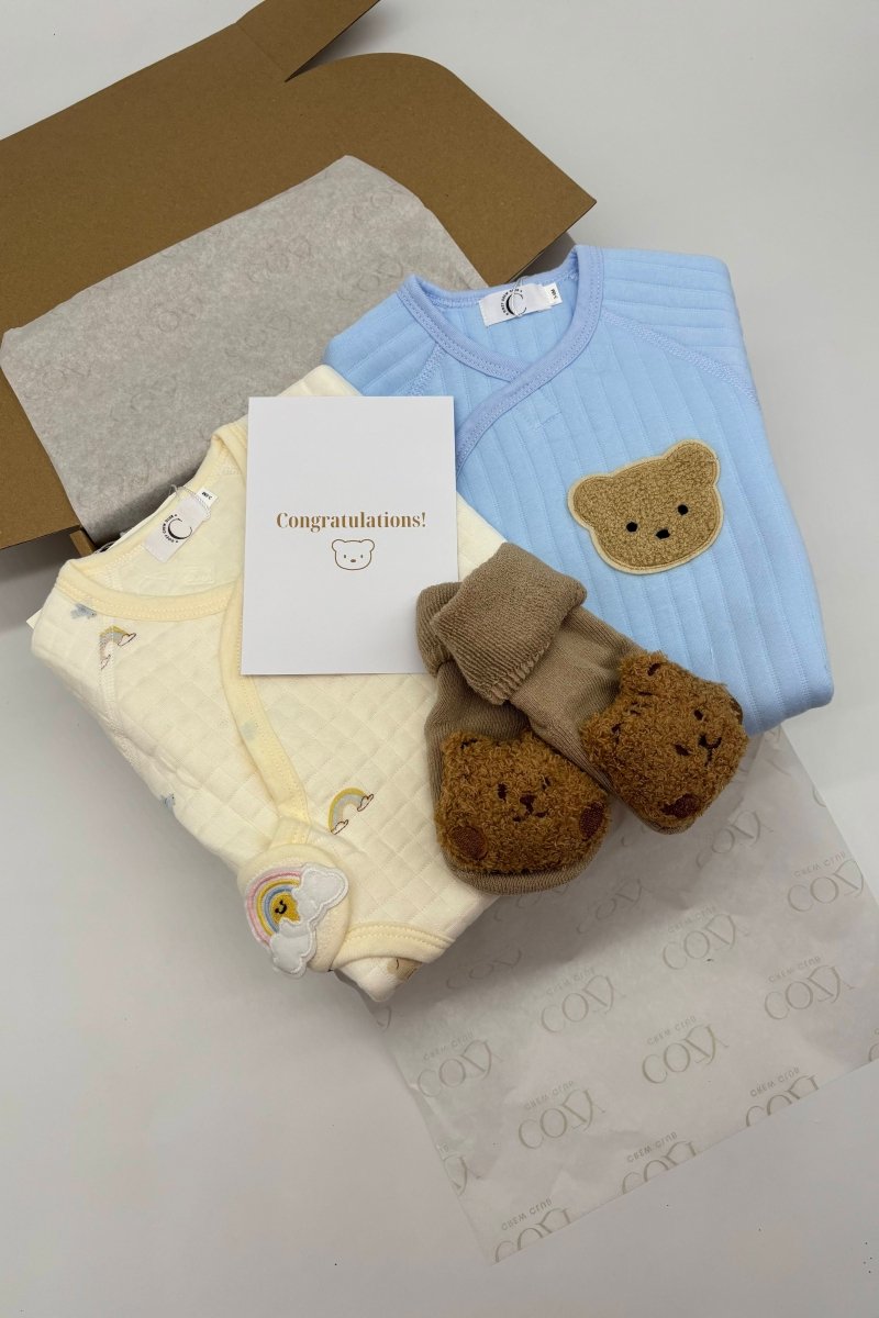 The Cozy Blue Boucle Baby Bear & Blue Rainbow Personalised Gift Box - Gift Sets