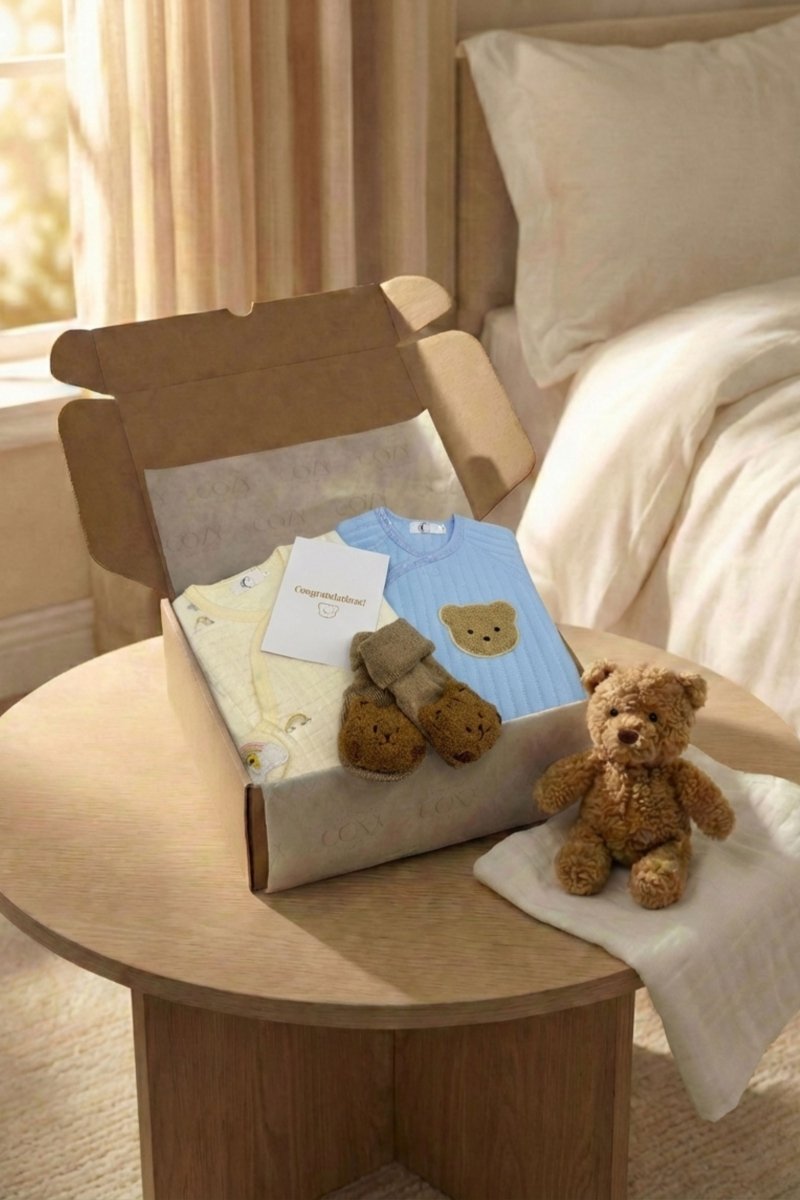 The Cozy Blue Boucle Baby Bear & Blue Rainbow Personalised Gift Box - Gift Sets