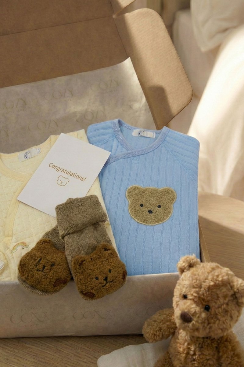 The Cozy Blue Boucle Baby Bear & Blue Rainbow Personalised Gift Box - Gift Sets