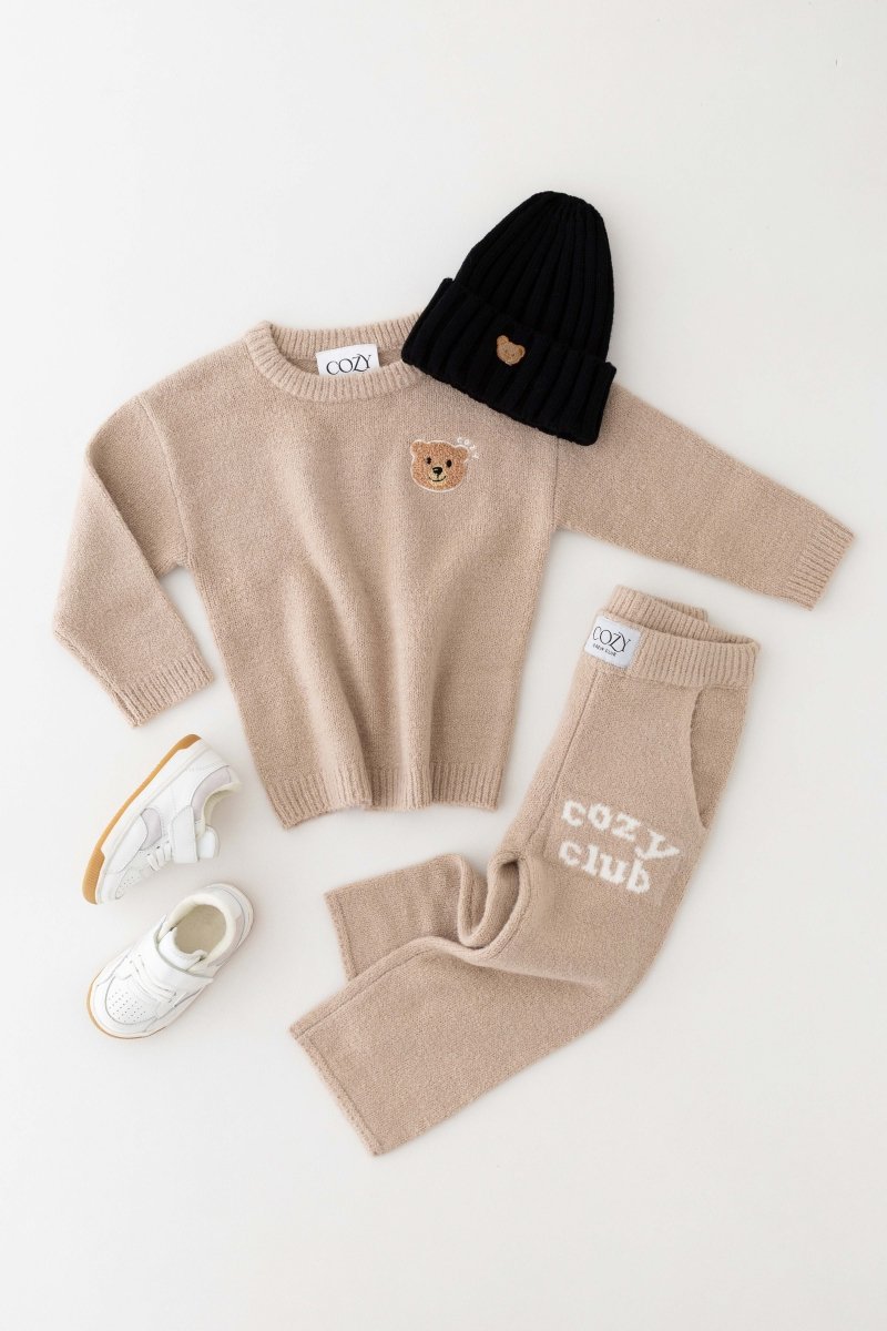 The Cozy Cub Knit Set Taupe Brown - Tracksuits