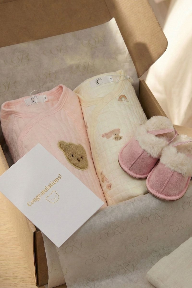The Cozy Pink Boucle Baby Bear & Rainbow Personalised Gift Box - Gift Sets
