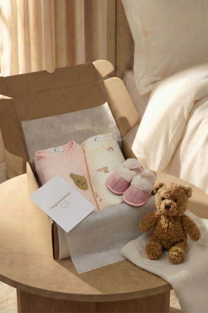 The Cozy Pink Boucle Baby Bear & Rainbow Personalised Gift Box - Gift Sets