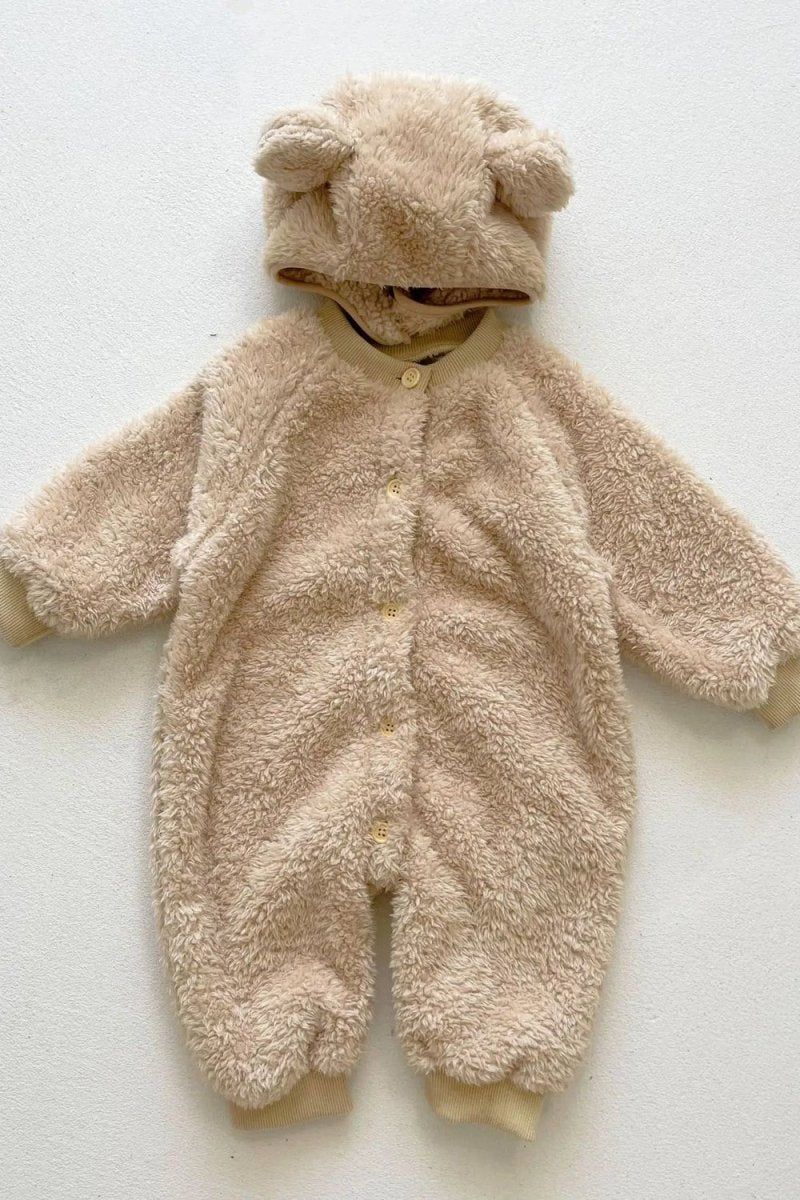 The Fur Bear Knitted Hooded Pramsuit - Cream / 0-6 M - Pramsuits