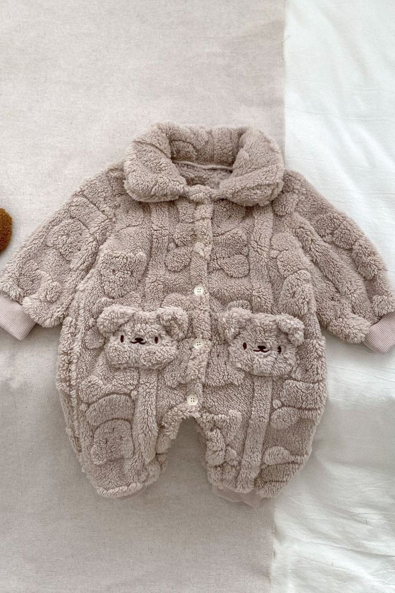 The Fur Bear Lining Fluffy Coat Romper - Brown Fluff / 0-6 M - Pramsuits