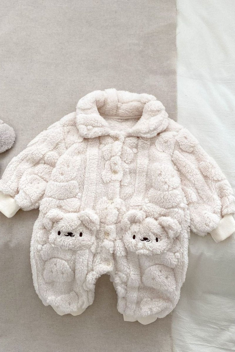 The Fur Bear Lining Fluffy Coat Romper - Cream Fluff / 0-6 M - Pramsuits