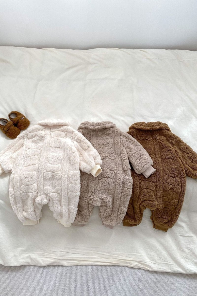 The Fur Bear Lining Fluffy Coat Romper - Pramsuits