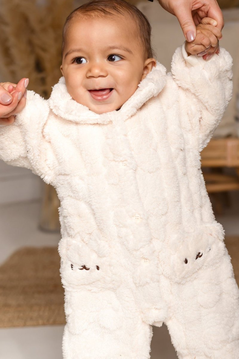 The Fur Bear Lining Fluffy Coat Romper - Pramsuits