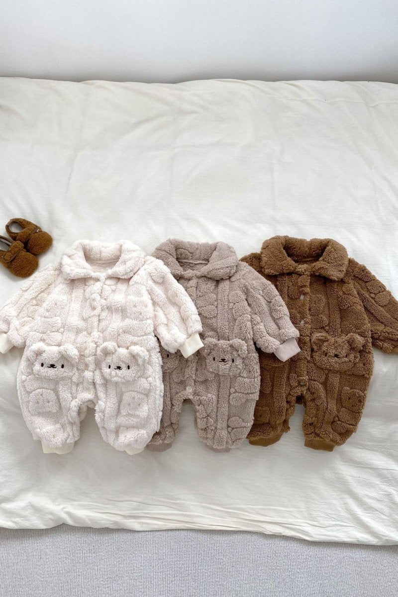 The Fur Bear Lining Fluffy Coat Romper - Pramsuits