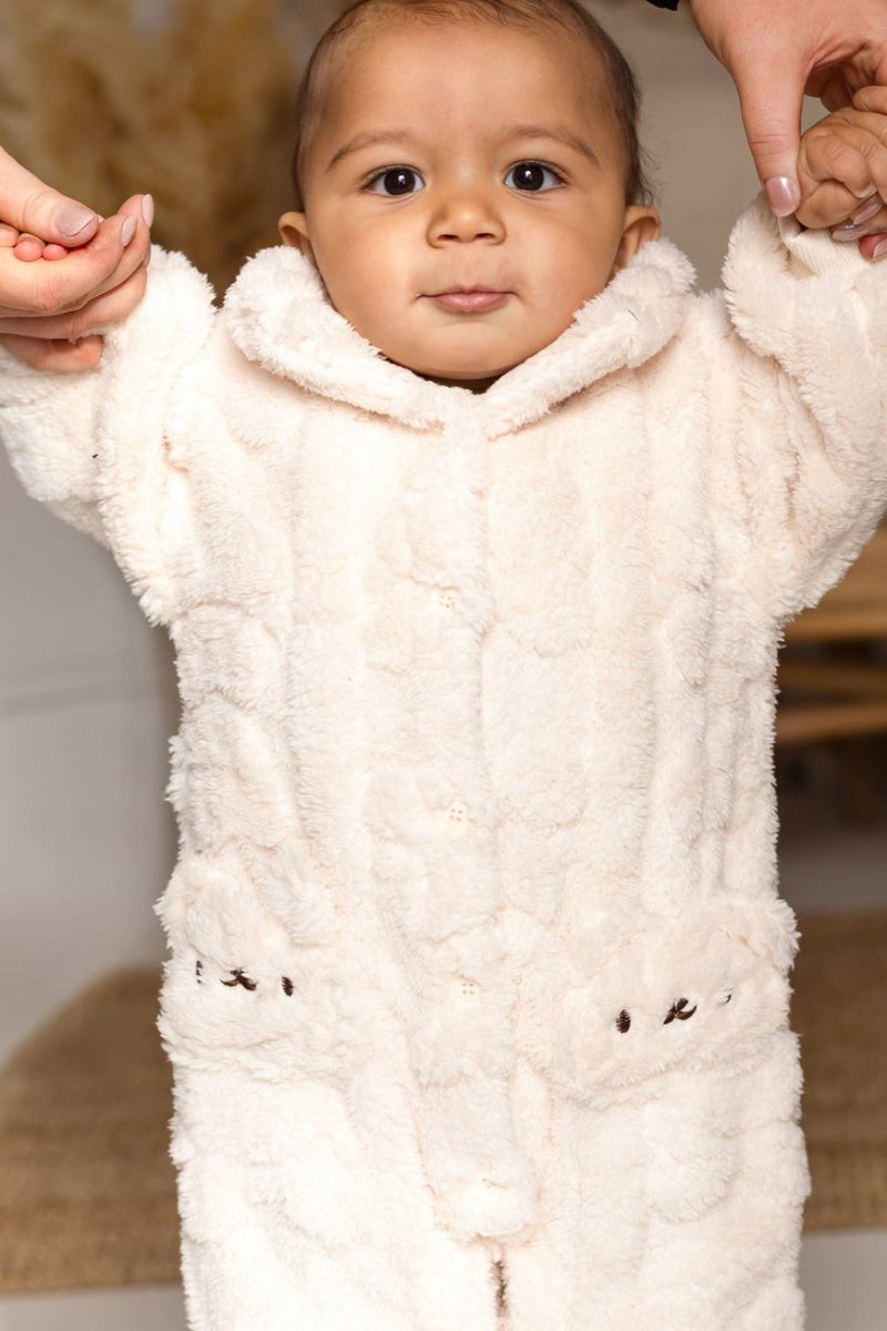The Fur Bear Lining Fluffy Coat Romper - Pramsuits