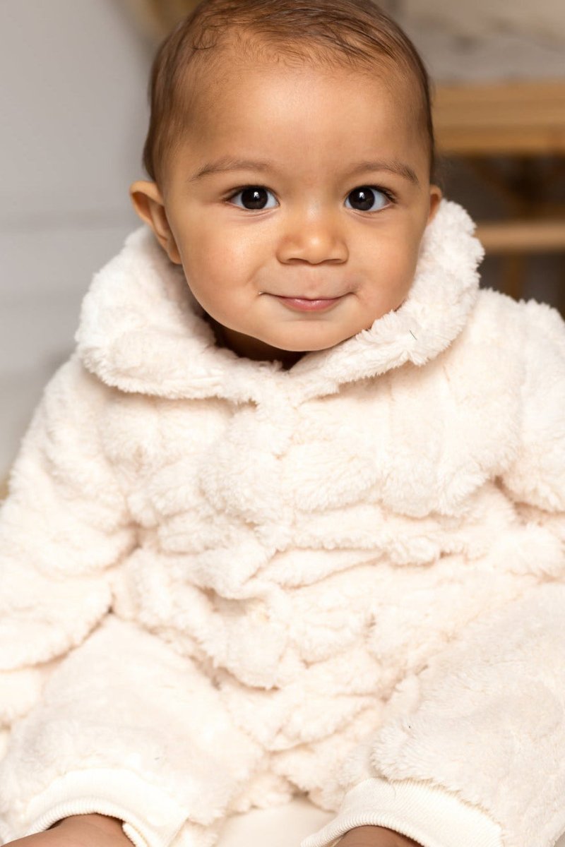 The Fur Bear Lining Fluffy Coat Romper - Pramsuits