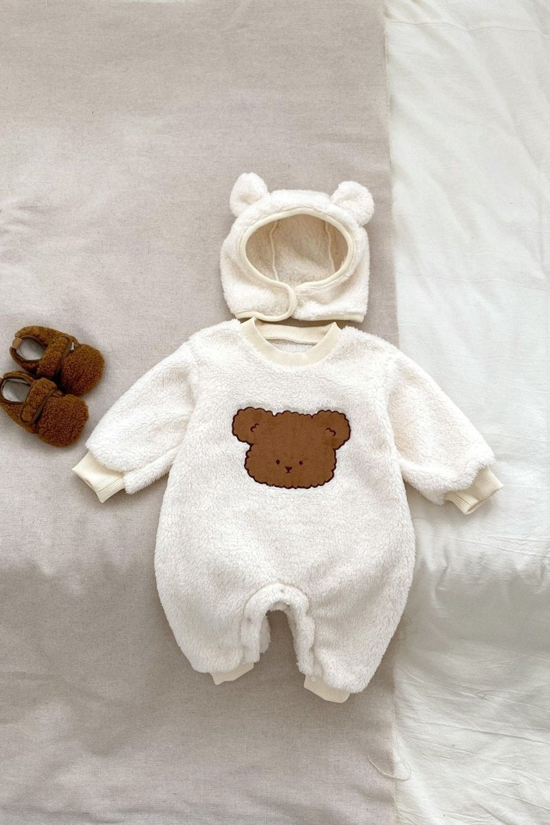 The Love Fur Bear Knitted Hooded Pramsuit - Creme / 3-6 M - Pramsuits