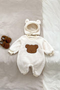 The Love Fur Bear Knitted Hooded Pramsuit - Creme / 3-6 M - Pramsuits