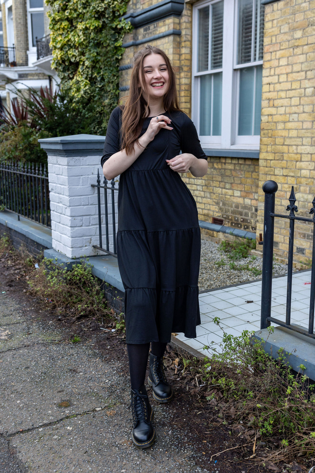The Midi Breastfeeding Dress - Beth Black Cotton - Apparel & Accessories
