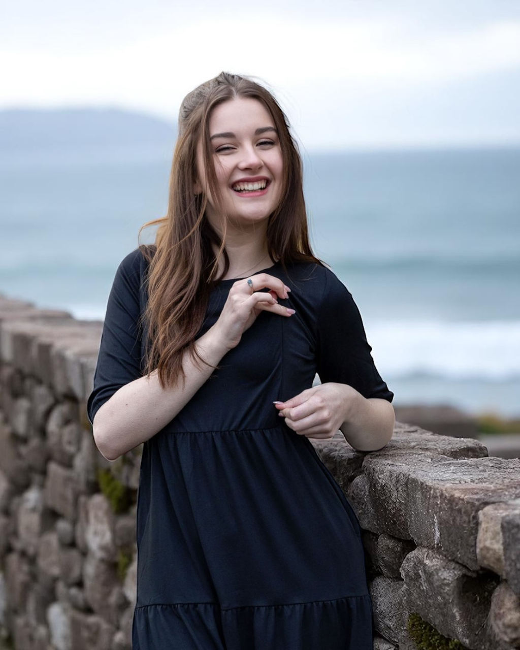 The Midi Breastfeeding Dress - Beth Black Cotton - Apparel & Accessories