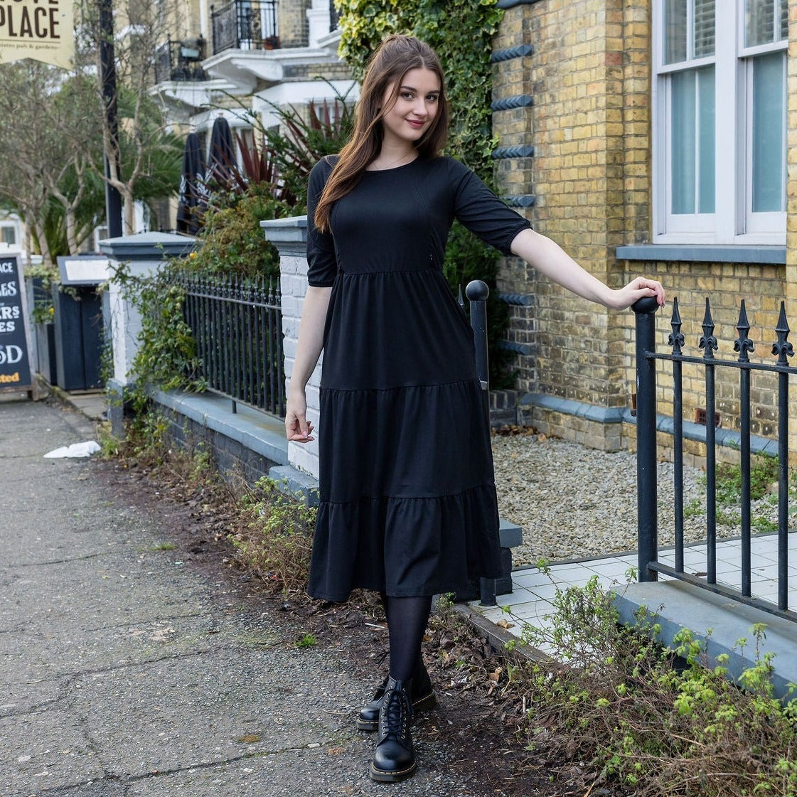 The Midi Breastfeeding Dress - Beth Black Cotton - Apparel & Accessories