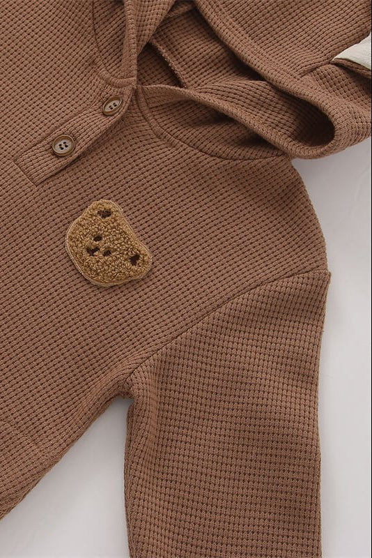 The Pointy Bear Knitted Hooded Playsuit - 0-6 M / Brown - Rompers